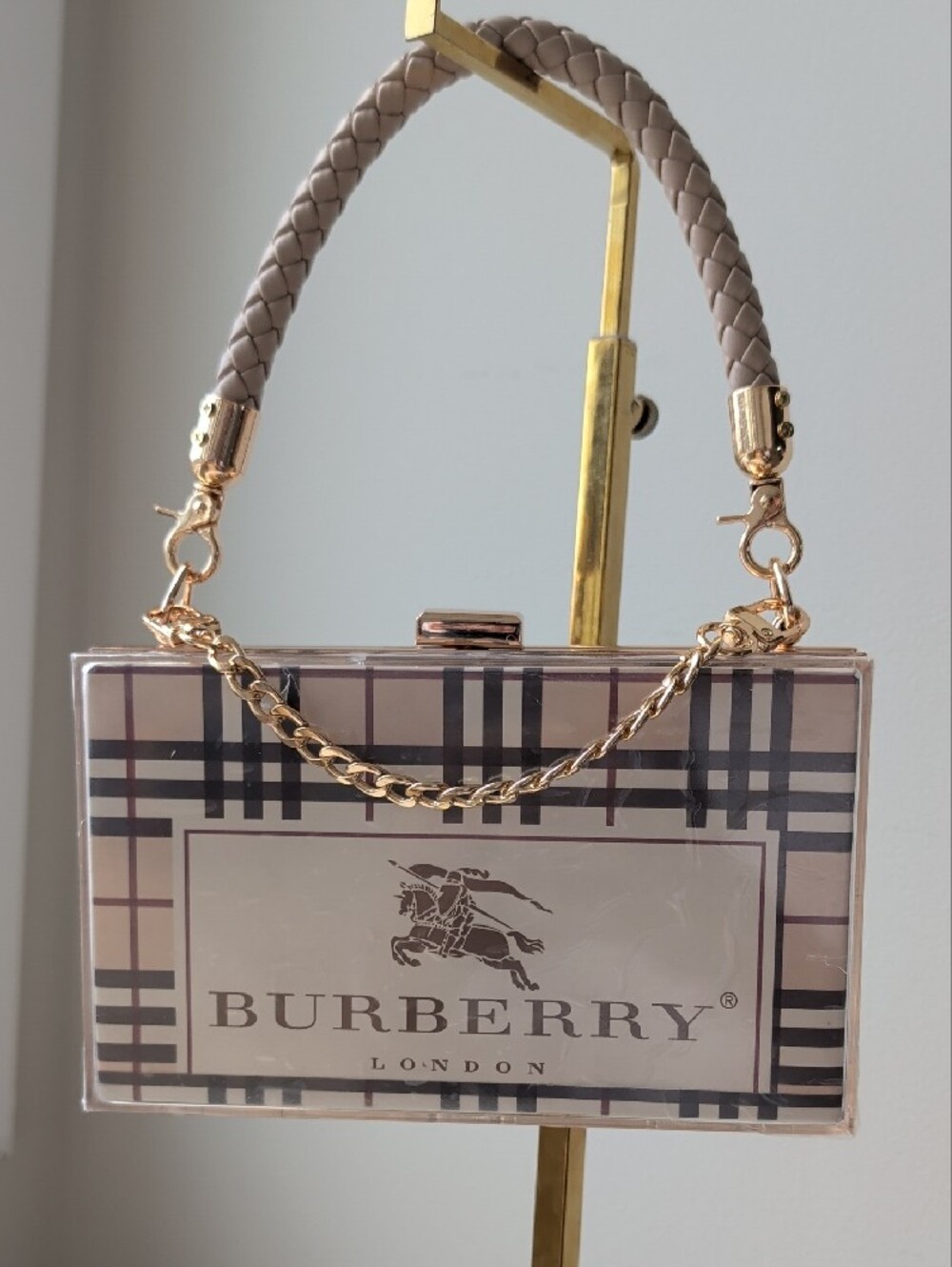 Upcycled Burberry Plaid Acrylic Box Clutch